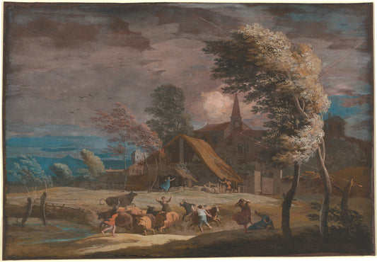 A Stormy Landscape by Marco Ricci (Venetian, 1676 - 1729), 16X12"(A3)Poster Print