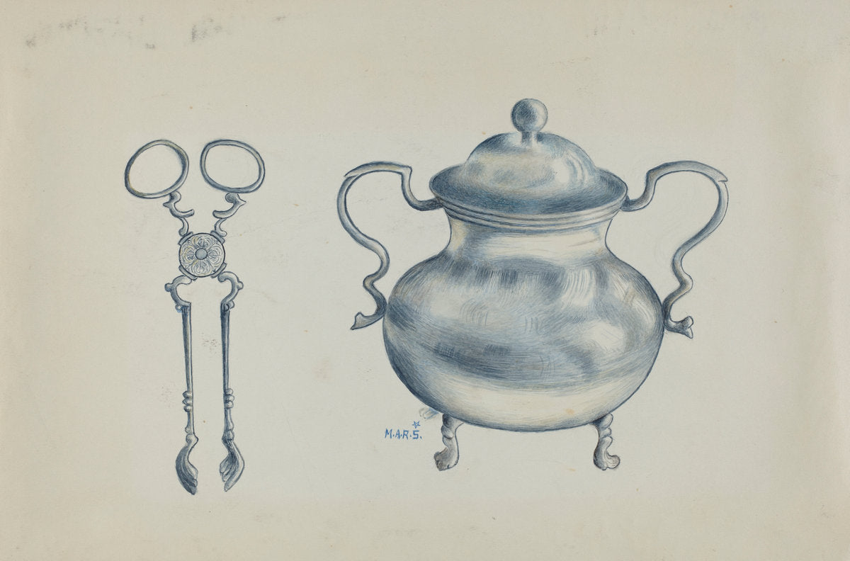 Silver Sugar Bowl and Tongs by Margaret Stottlemeyer (American, active c. 1935), 16X12"(A3)Poster Print