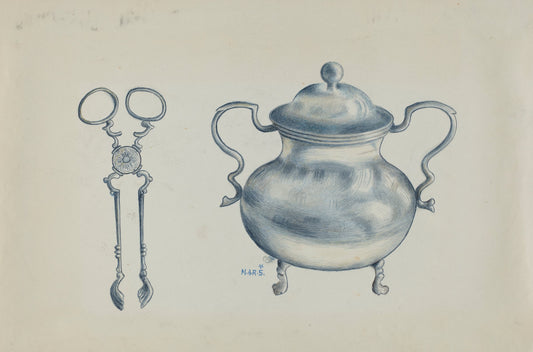 Silver Sugar Bowl and Tongs by Margaret Stottlemeyer (American, active c. 1935), 16X12"(A3)Poster Print