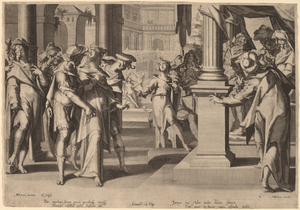 Suzannah before Daniel by Willem Swanenburgh, after Joachim Anthonisz Wtewael (Dutch, 1581/1582 - 1612), 16X12"(A3)Poster Print