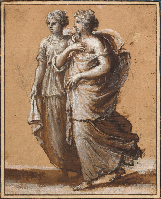 Two Women in Classical Dress by Claude Lorrain (French, 1604/1605 - 1682), 16X12"(A3)Poster Print