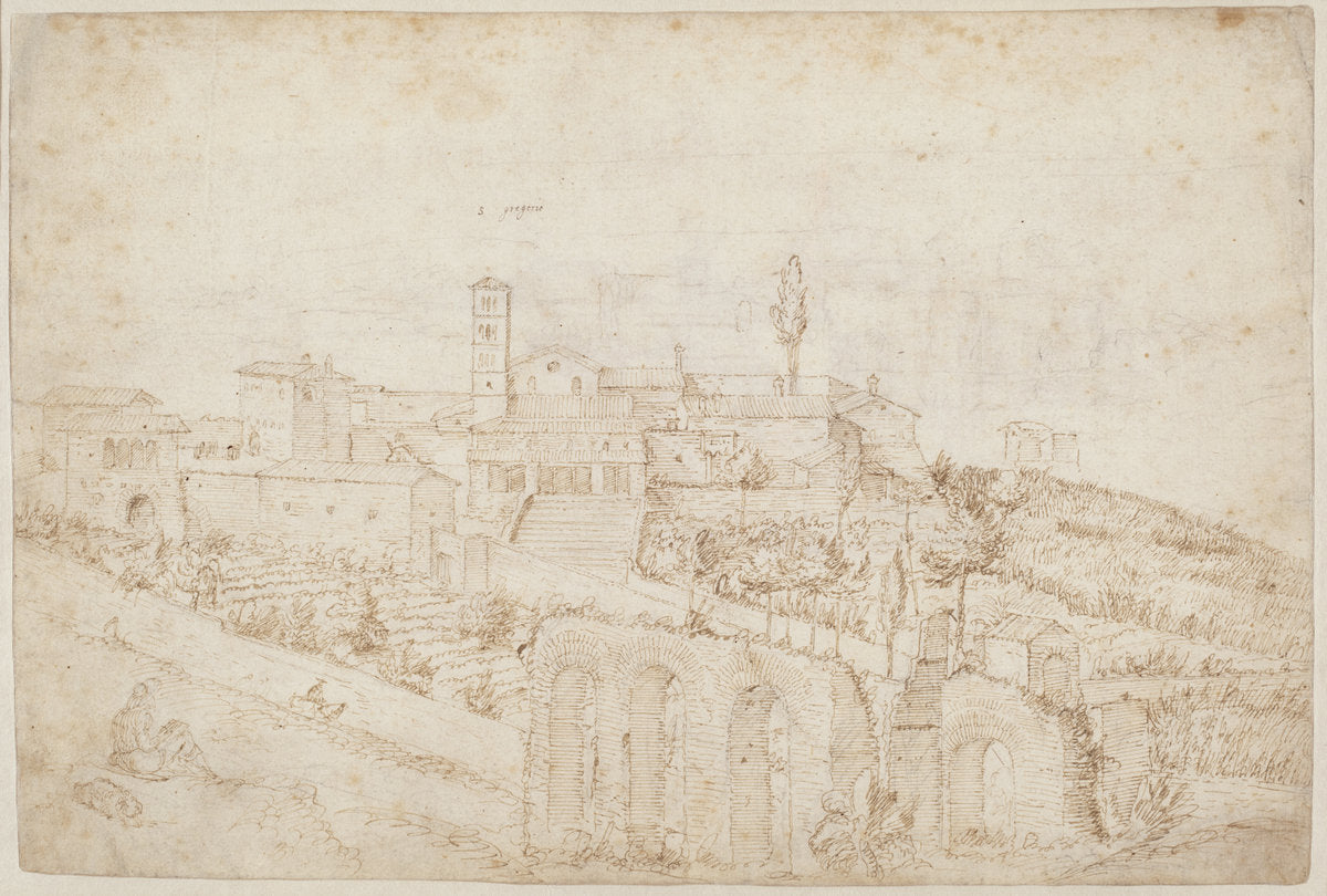 1553 by Antonie van den Wyngaerde (The Church of S. Gregorio Magno on the Celian Hill (verso)), 16X12"(A3)Poster Print