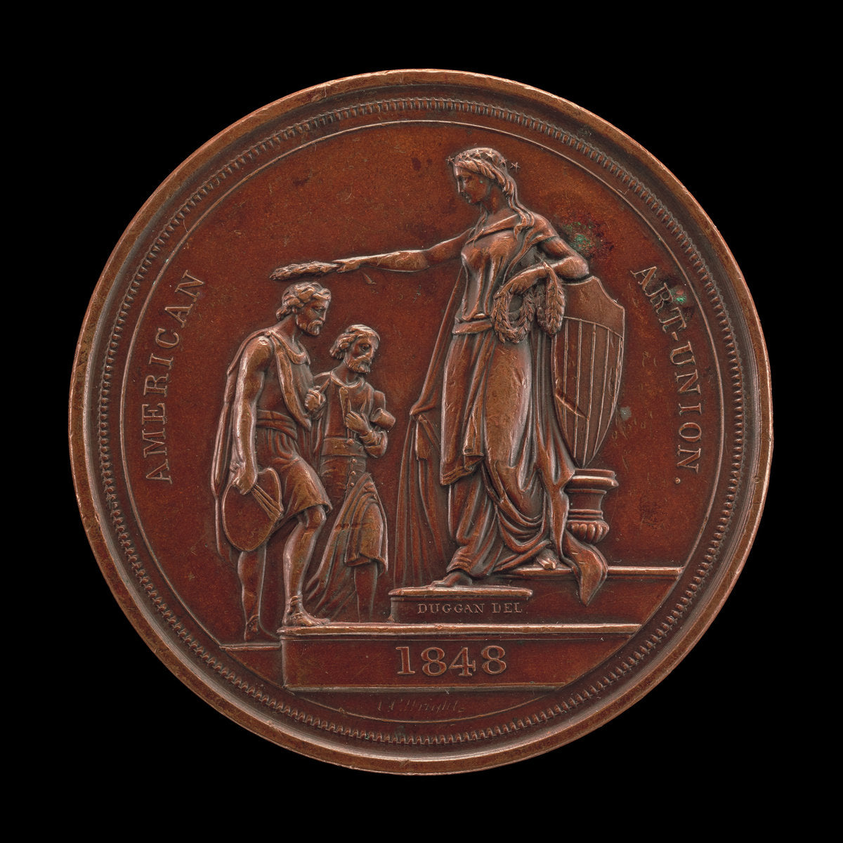 Fame Crowning Painting and Sculpture [reverse] by Charles Cushing Wright, die engraver, after design by Paul Peter Duggan (American, 1796 - 1854), 16X12"(A3)Poster Print