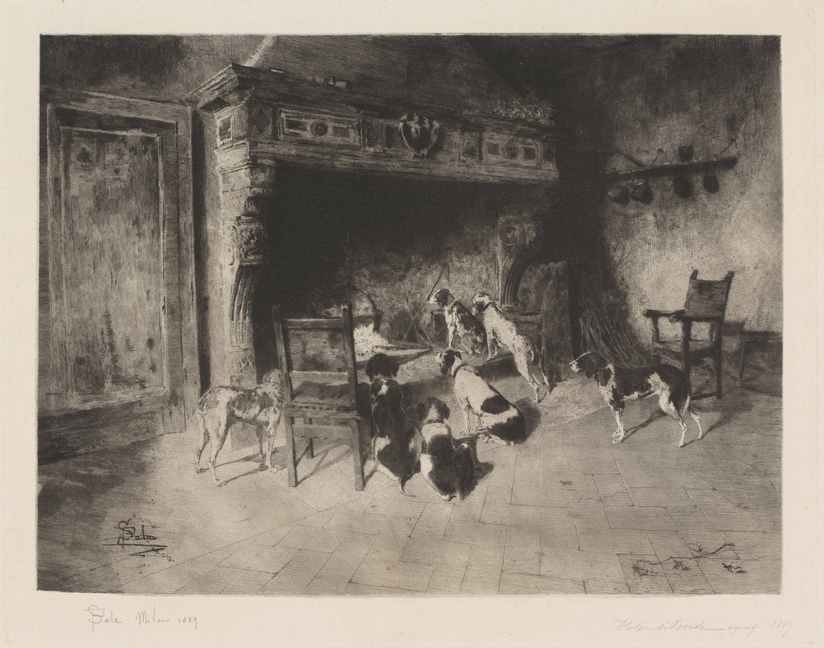 Hunting Dogs (Cani di caccia) by Francesco Colombi Borde (Italian, 1846 - 1905), 16X12"(A3)Poster Print