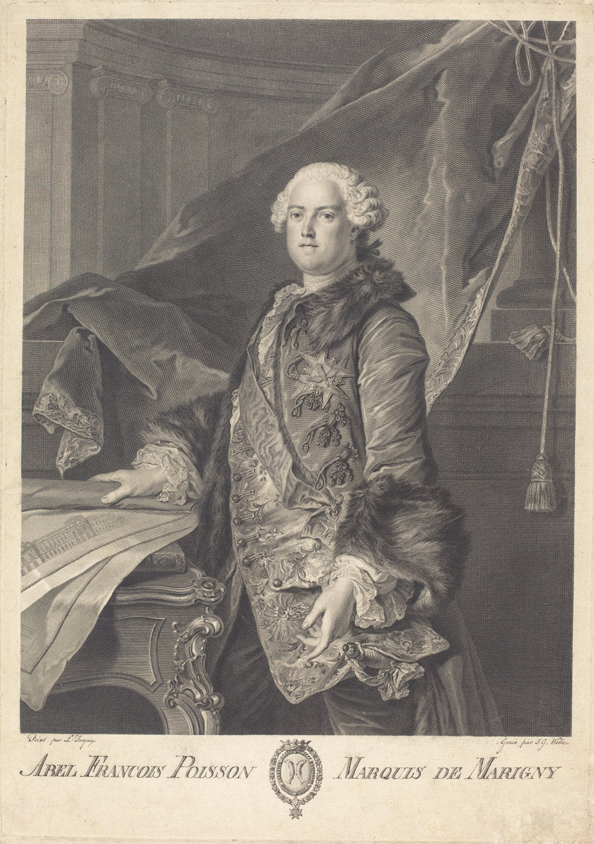 Abel Francois Poisson, Marquis de Marigny by Johann Georg Wille after Louis Tocqué (German, 1715 - 1808), 16X12"(A3)Poster Print