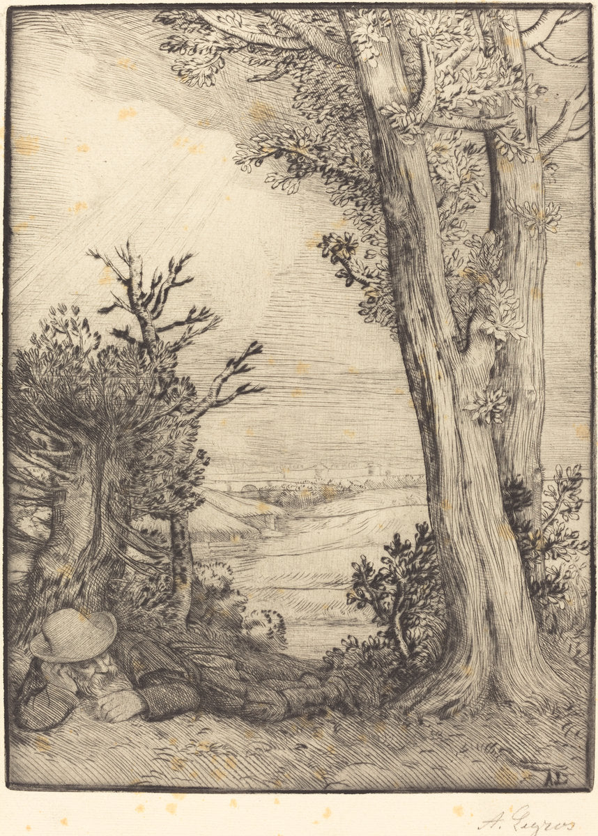 Siesta in the Country (Sieste dans la capagne) by Alphonse Legros (French, 1837 - 1911), 16X12"(A3)Poster Print