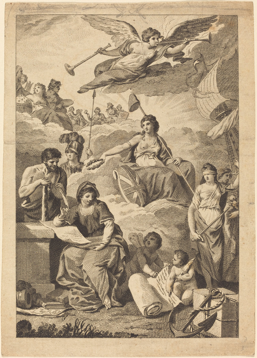 19th century by Probably British 19th Century (Allegorical Figure of Britannia (?) with Hercules, (Mars?), Justice and Others), 16X12"(A3)Poster Print