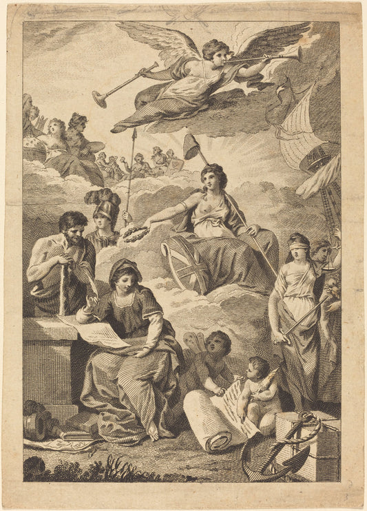 19th century by Probably British 19th Century (Allegorical Figure of Britannia (?) with Hercules, (Mars?), Justice and Others), 16X12"(A3)Poster Print