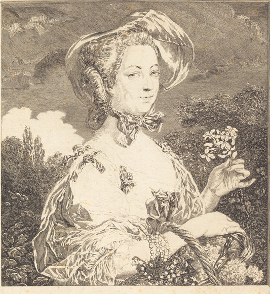 La Marquise de Pompadour en belle jardiniere by Jean-Louis Anselin after Carle Van Loo (French, 1754 - 1823), 16X12"(A3)Poster Print
