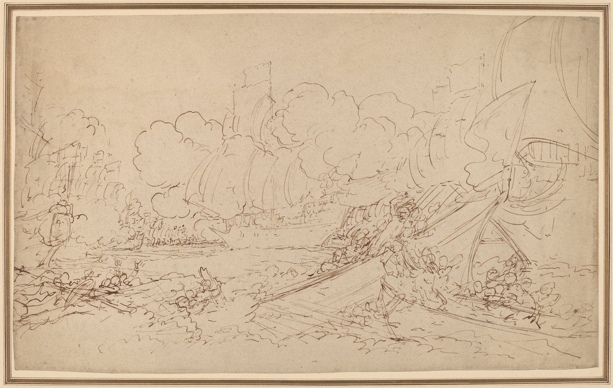 Study for The Battle of La Hogue [recto] by Benjamin West (American, 1738 - 1820), 16X12"(A3)Poster Print