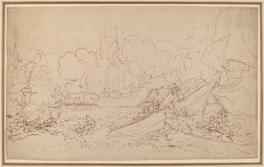 Study for The Battle of La Hogue [recto] by Benjamin West (American, 1738 - 1820), 16X12"(A3)Poster Print
