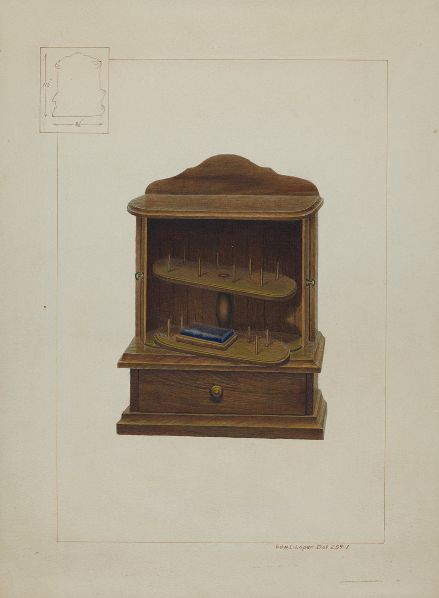 Walnut Spool Cabinet by Edward L. Loper (American, born 1916), 16X12"(A3)Poster Print