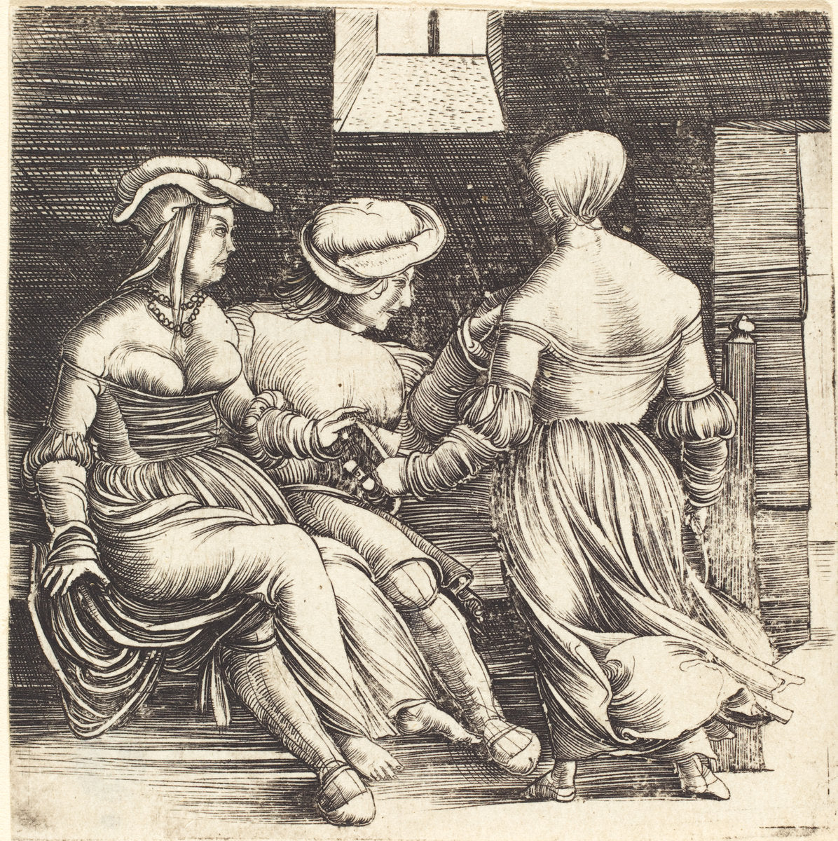 Young Man and Maids by Erhard Altdorfer (German, active 1512/1561), 16X12"(A3)Poster Print