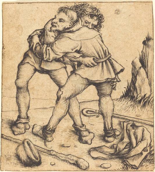 Two Peasants Fighting by Master of the Housebook (German, active c. 1470 - 1500), 16X12"(A3)Poster Print
