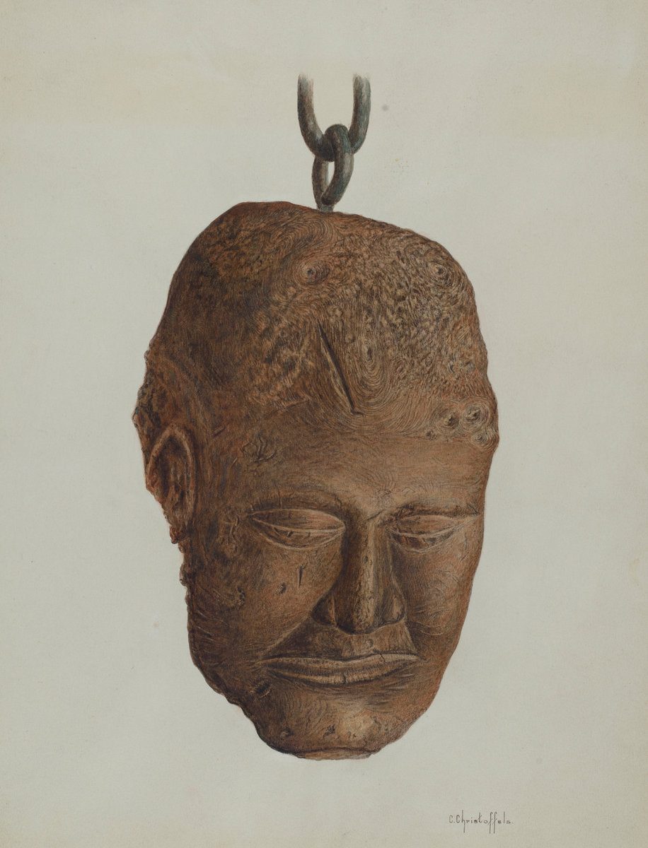 Carved Wooden Head by Cornelius Christoffels (American, active c. 1935), 16X12"(A3)Poster Print