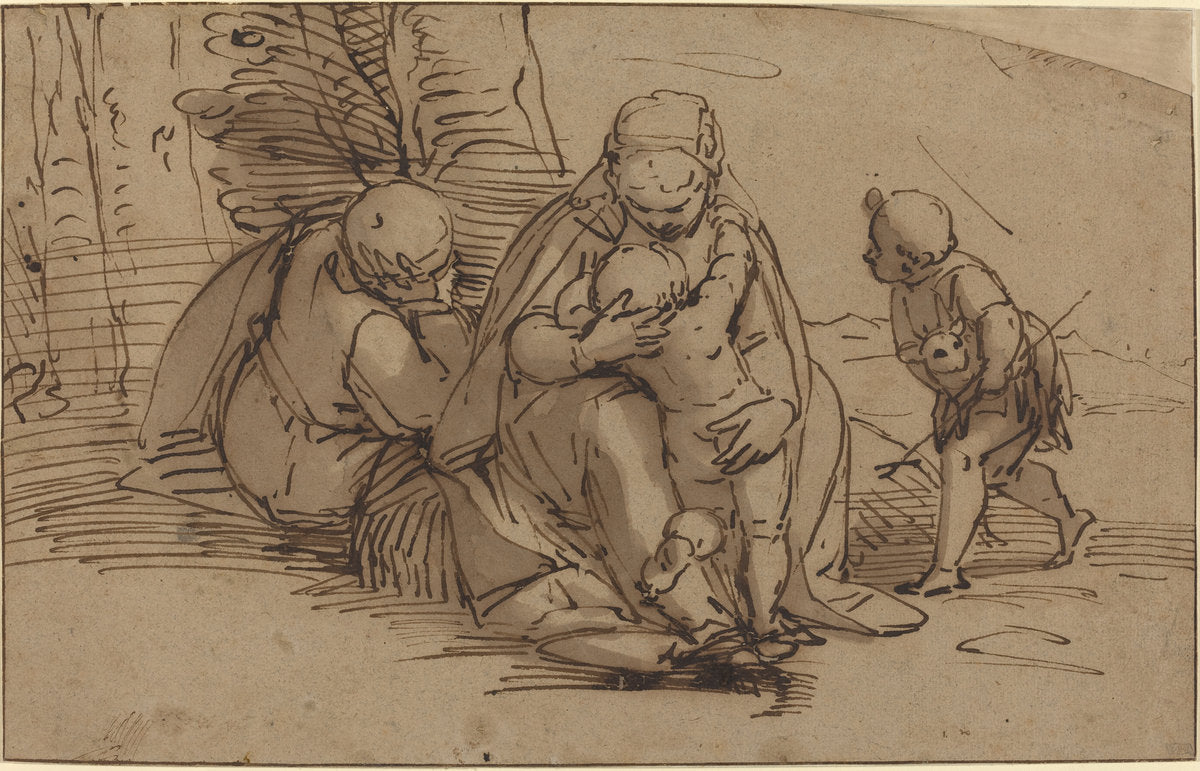 Holy Family with Infant Saint John by Luca Cambiaso (Genoese, 1527 - 1585), 16X12"(A3)Poster Print