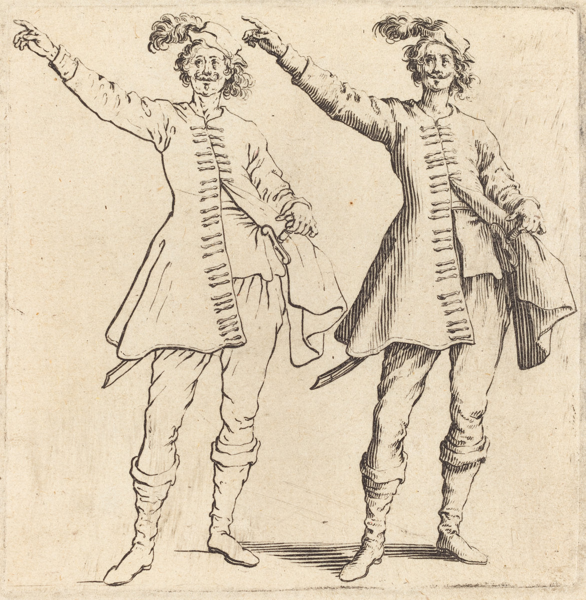 Officer, with Arm Extended, Front View by Jacques Callot (French, 1592 - 1635), 16X12"(A3)Poster Print