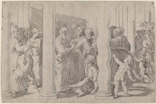 Peter and John Healing the Lame Man at the Gate of the Temple by Parmigianino after Raphael (Parmese, 1503 - 1540), 16X12"(A3)Poster Print