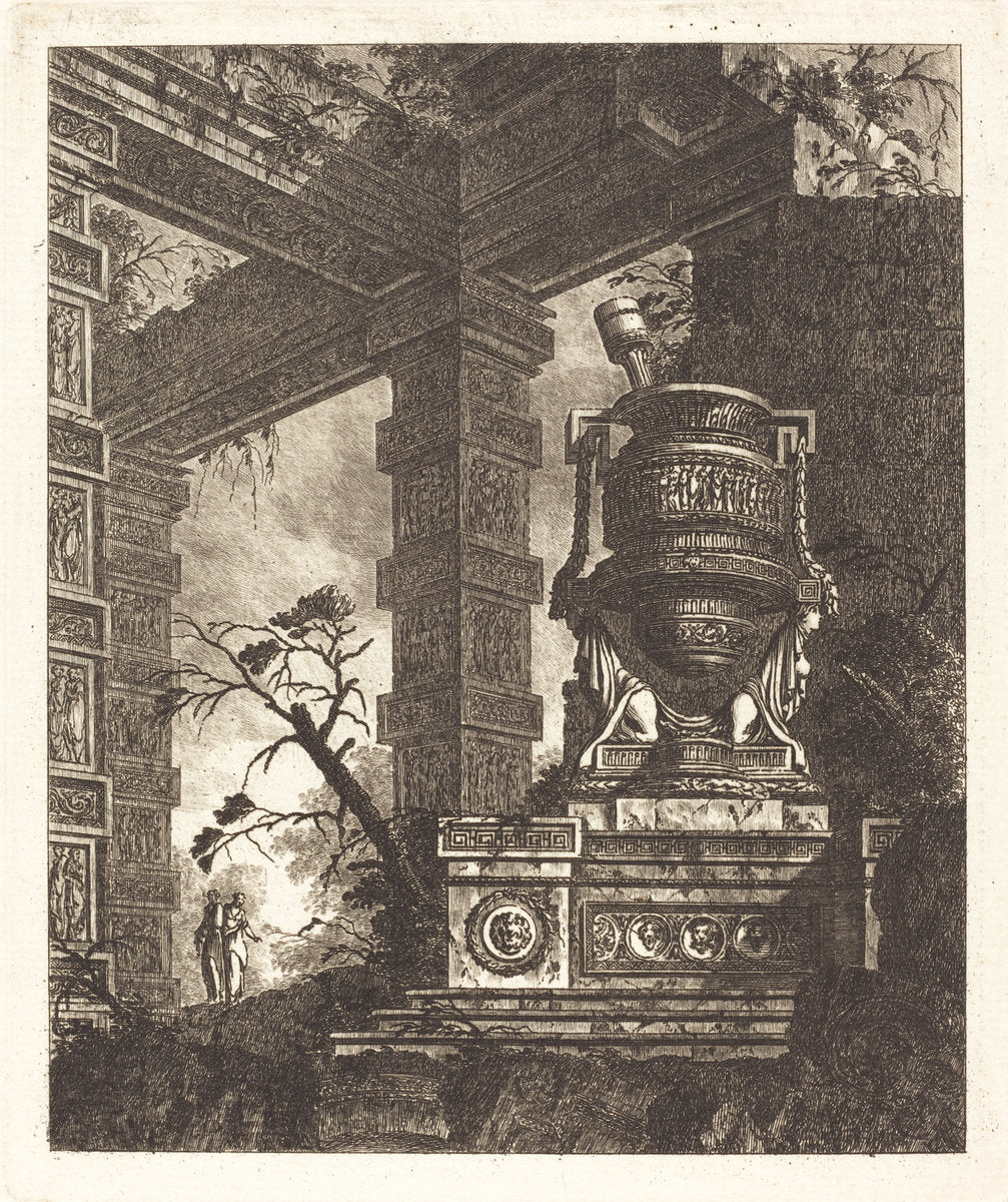 Vase Supported by Two Sphinxes by Jean-Laurent Legeay (French, c. 1710 - after 1788), 16X12"(A3)Poster Print