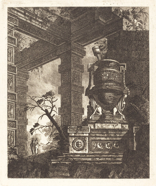 Vase Supported by Two Sphinxes by Jean-Laurent Legeay (French, c. 1710 - after 1788), 16X12"(A3)Poster Print