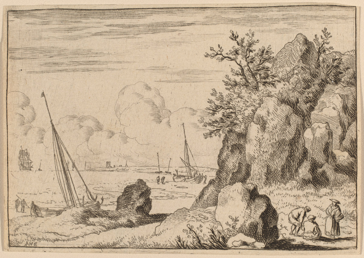 Seascape with Three Figures to the Right by Allart van Everdingen (Dutch, 1621 - 1675), 16X12"(A3)Poster Print