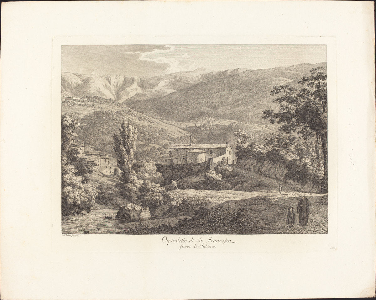 Ospitaletto di San Francesco, fuori di Subiaco by Jacob Wilhelm Mechau (German, 1745 - 1808), 16X12"(A3)Poster Print