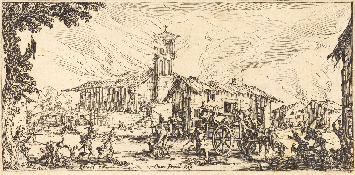Ravaging and Burning a Village by Jacques Callot (French, 1592 - 1635), 16X12"(A3)Poster Print
