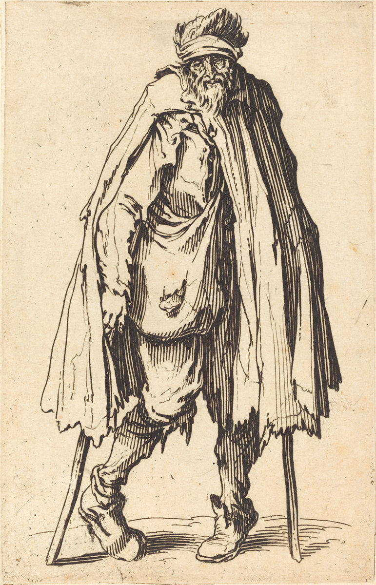 Beggar with Crutches and Sack by Jacques Callot (French, 1592 - 1635), 16X12"(A3)Poster Print