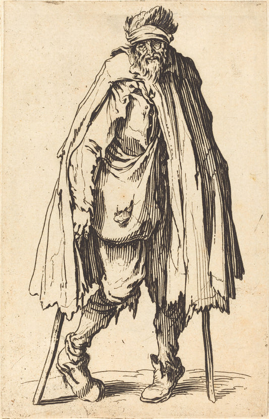 Beggar with Crutches and Sack by Jacques Callot (French, 1592 - 1635), 16X12"(A3)Poster Print