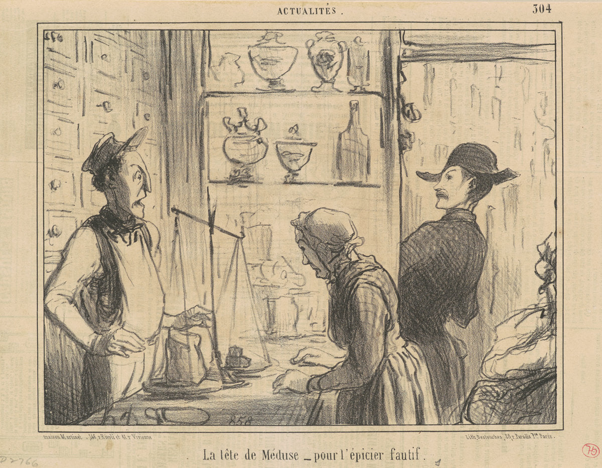 La tête de Méduse pour l'épicier fautif by Honoré Daumier (French, 1808 - 1879), 16X12"(A3)Poster Print