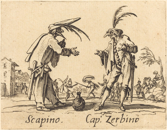 Scapino and Cap. Zerbino by Jacques Callot (French, 1592 - 1635), 16X12"(A3)Poster Print