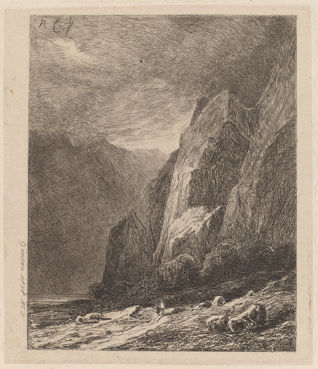 Cliffs in a Storm by Alexandre Calame (Swiss, 1810 - 1864), 16X12"(A3)Poster Print