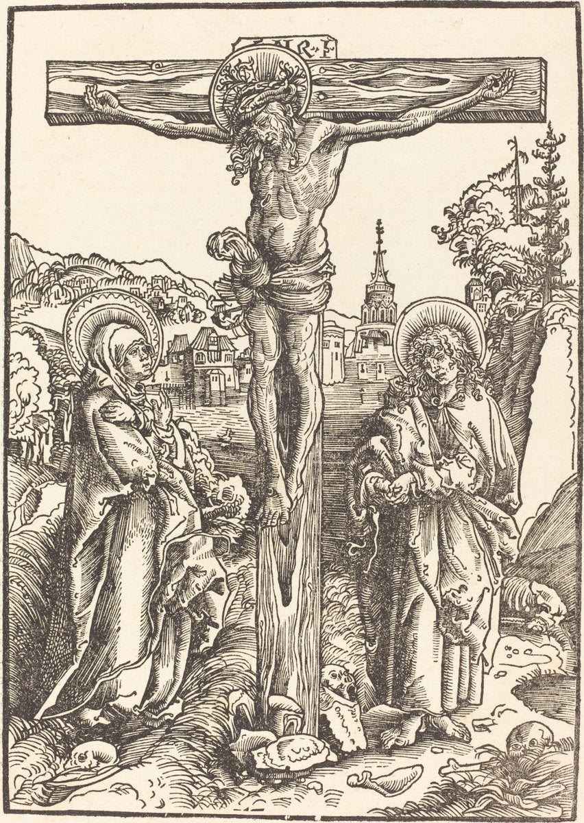 Christ on the Cross Between the Virgin and Saint John by Lucas Cranach the Elder (German, 1472 - 1553), 16X12"(A3)Poster Print