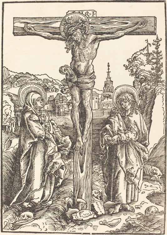 Christ on the Cross Between the Virgin and Saint John by Lucas Cranach the Elder (German, 1472 - 1553), 16X12"(A3)Poster Print