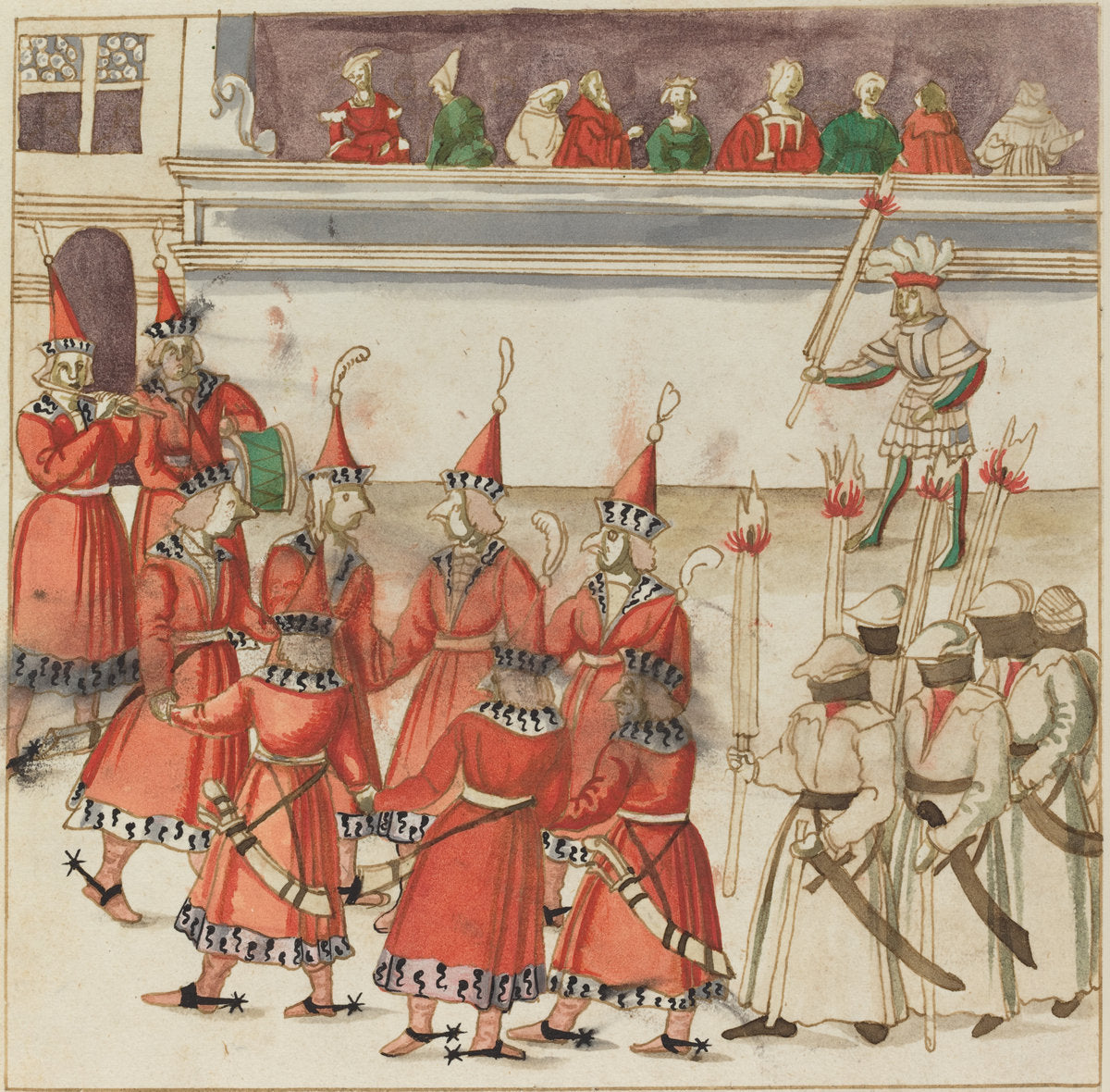 c. 1515 by German 16th Century (Seven Men in Red Gathered in a Circle), 16X12"(A3)Poster Print