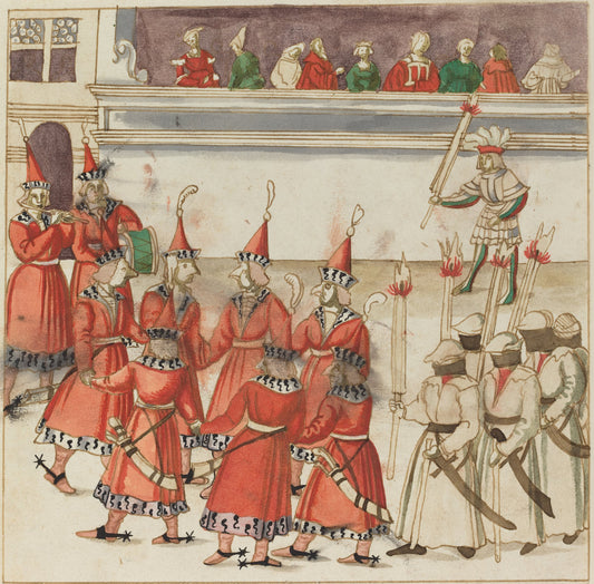 c. 1515 by German 16th Century (Seven Men in Red Gathered in a Circle), 16X12"(A3)Poster Print