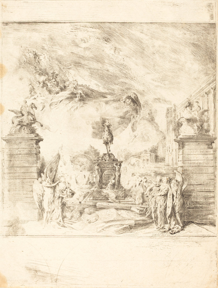Allegorie sur l'Erection de la Statue de Louis XV (Allegory on the Establishment of a by Gabriel Jacques de Saint-Aubin (French, 1724 - 1780), 16X12"(A3)Poster Print