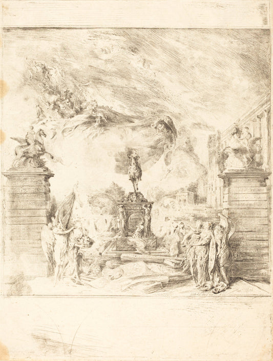 Allegorie sur l'Erection de la Statue de Louis XV (Allegory on the Establishment of a by Gabriel Jacques de Saint-Aubin (French, 1724 - 1780), 16X12"(A3)Poster Print