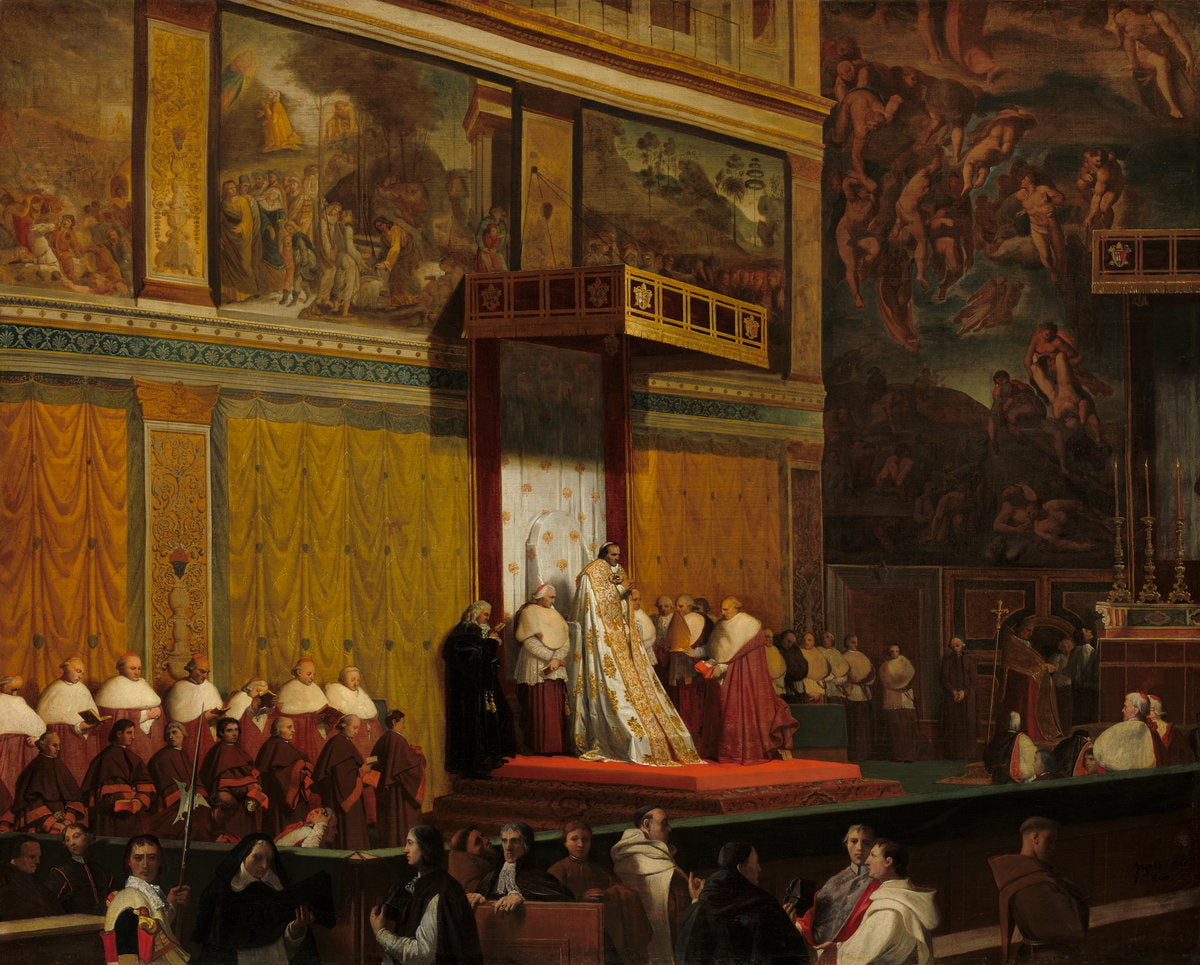 Pope Pius VII in the Sistine Chapel by Jean-Auguste-Dominique Ingres (French, 1780 - 1867), 16X12"(A3)Poster Print