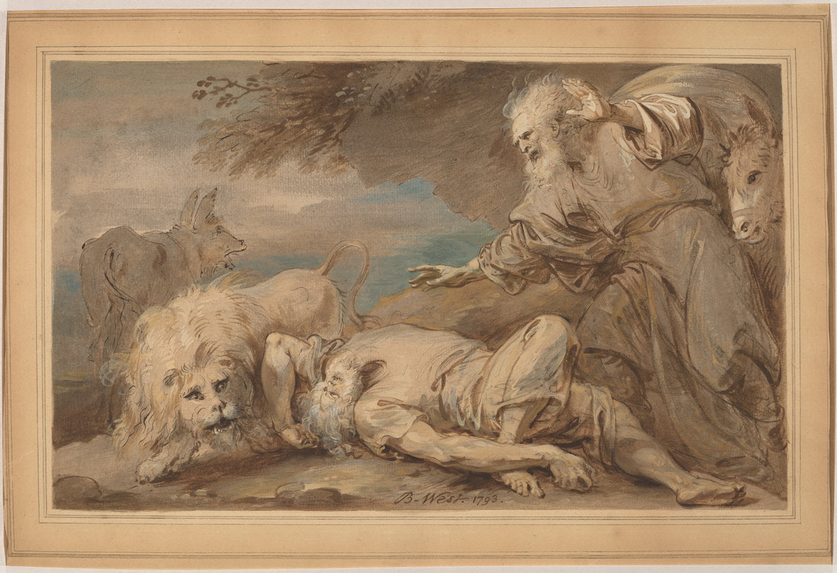 The Disobedient Prophet by Benjamin West (American, 1738 - 1820), 16X12"(A3)Poster Print