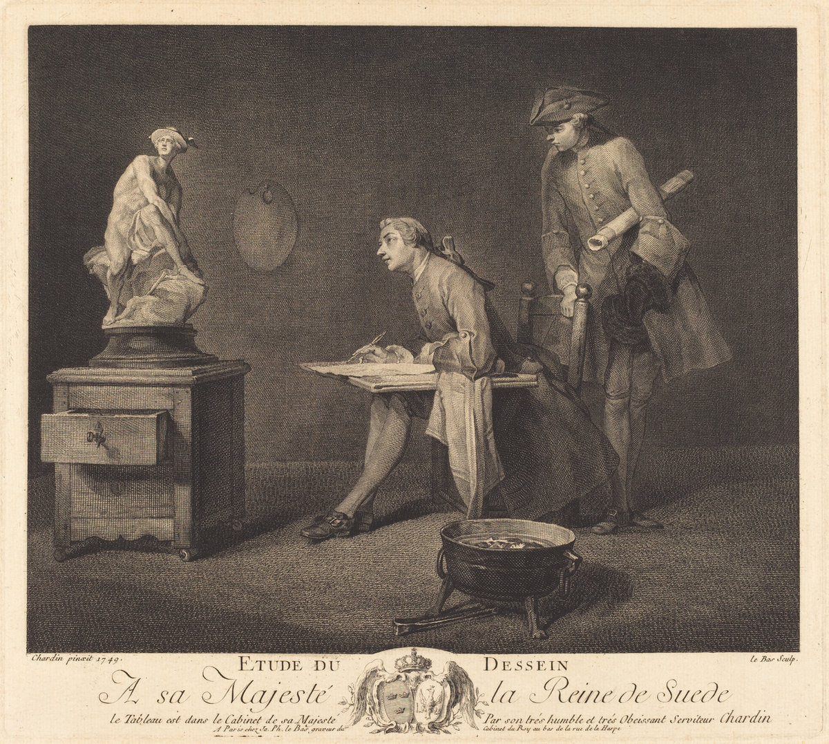Etude du dessin by Jacques-Philippe Le Bas after Jean Siméon Chardin (French, 1707 - 1783), 16X12"(A3)Poster Print