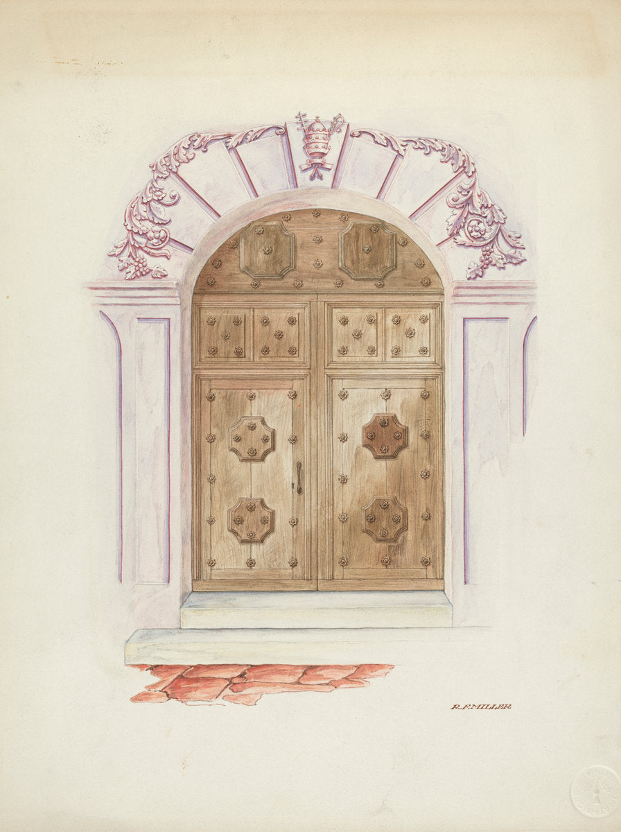 Doorway and Wall Painting by Randolph F. Miller (American, active c. 1935), 16X12"(A3)Poster Print