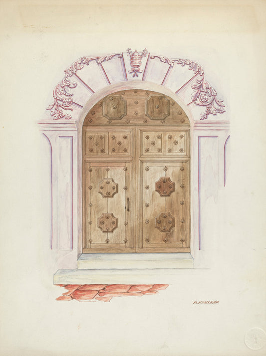 Doorway and Wall Painting by Randolph F. Miller (American, active c. 1935), 16X12"(A3)Poster Print