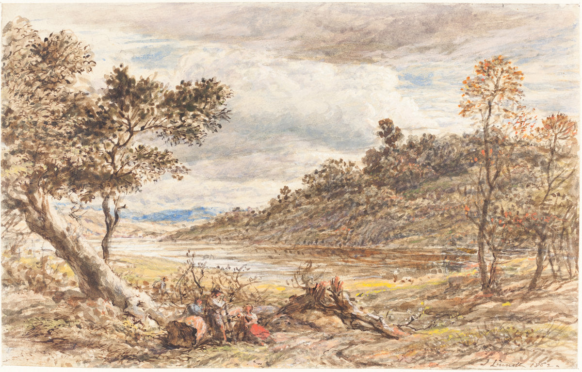 Travelers Resting by a Fallen Tree by John Linnell (British, 1792 - 1882), 16X12"(A3)Poster Print