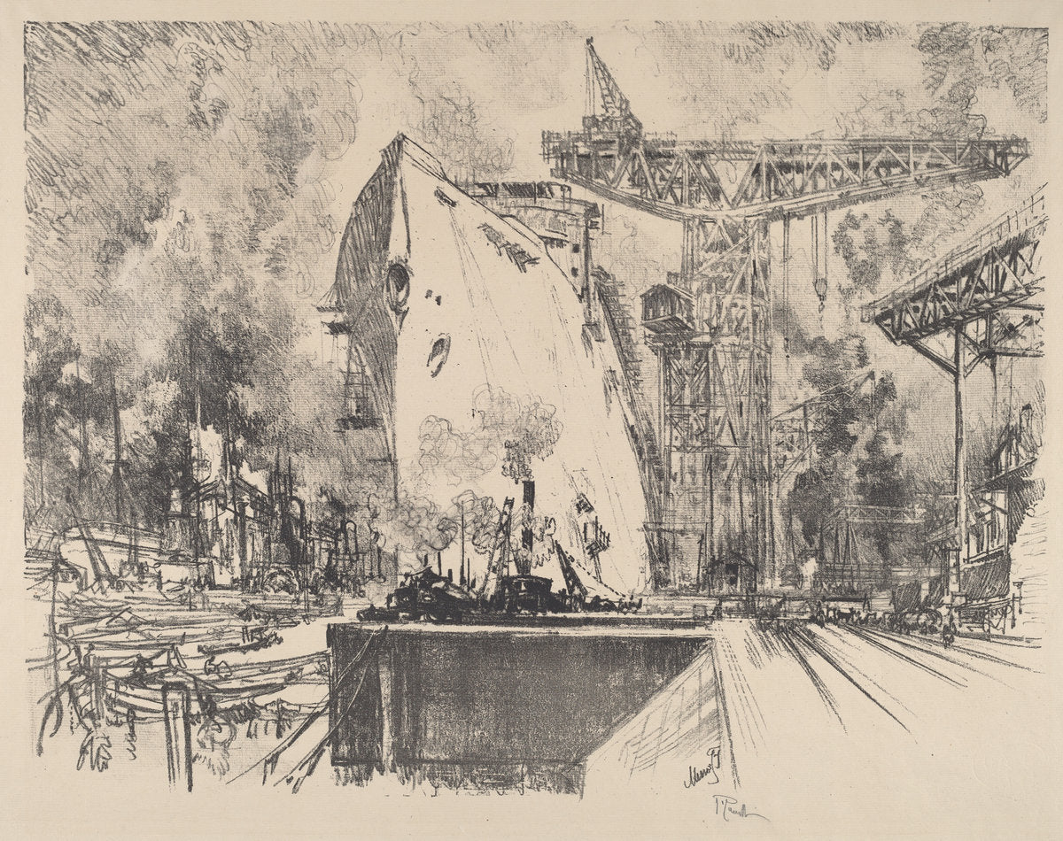 Building the Bismarck, Hamburg by Joseph Pennell (American, 1857 - 1926), 16X12"(A3)Poster Print
