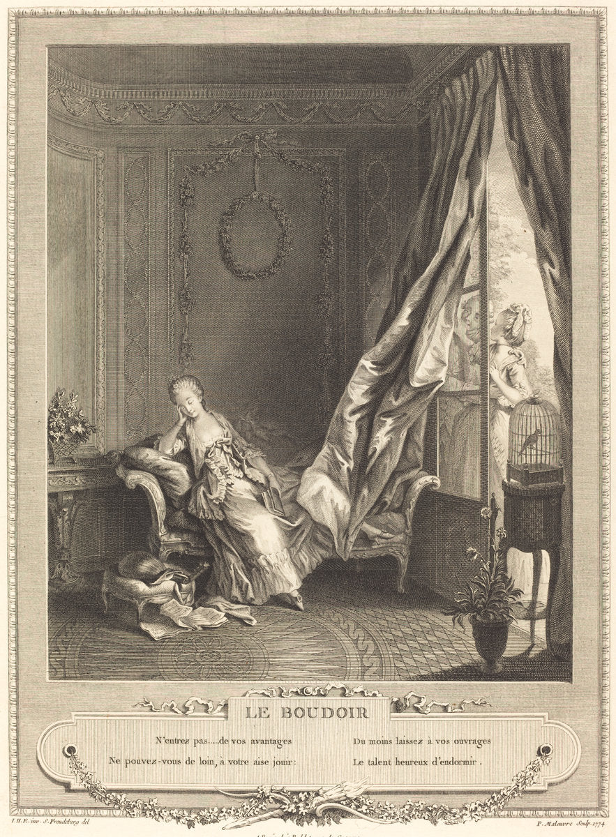 Le boudoir by Pierre Maleuvre after Sigmund Freudenberger (French, 1740 - 1803), 16X12"(A3)Poster Print