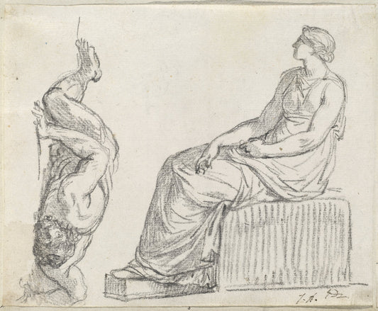 Seated Woman and Man Sprawling on the Ground by Jacques-Louis David (French, 1748 - 1825), 16X12"(A3)Poster Print