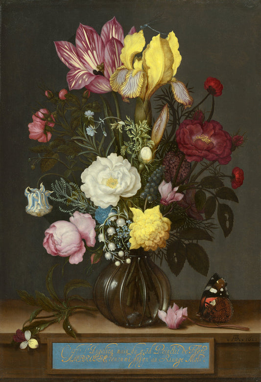 Bouquet of Flowers in a Glass Vase by Ambrosius Bosschaert (Dutch, 1573 - 1621), 16X12"(A3)Poster Print