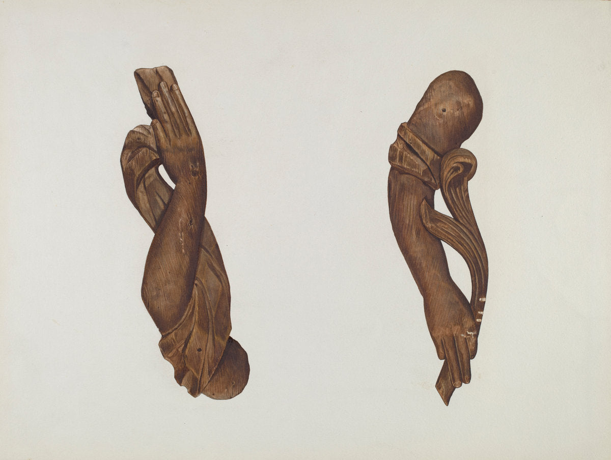 Pair of Carved Wooden Arms by John Davis (American, active c. 1935), 16X12"(A3)Poster Print