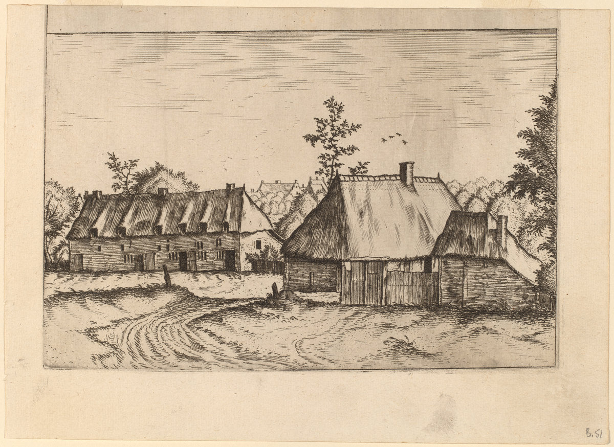 Farm and Row of Houses by Johannes van Doetechum, the Elder and Lucas van Doetechum after Master of the Small Landscapes (Dutch, active 1554/1572; died before 1589), 16X12"(A3)Poster Print